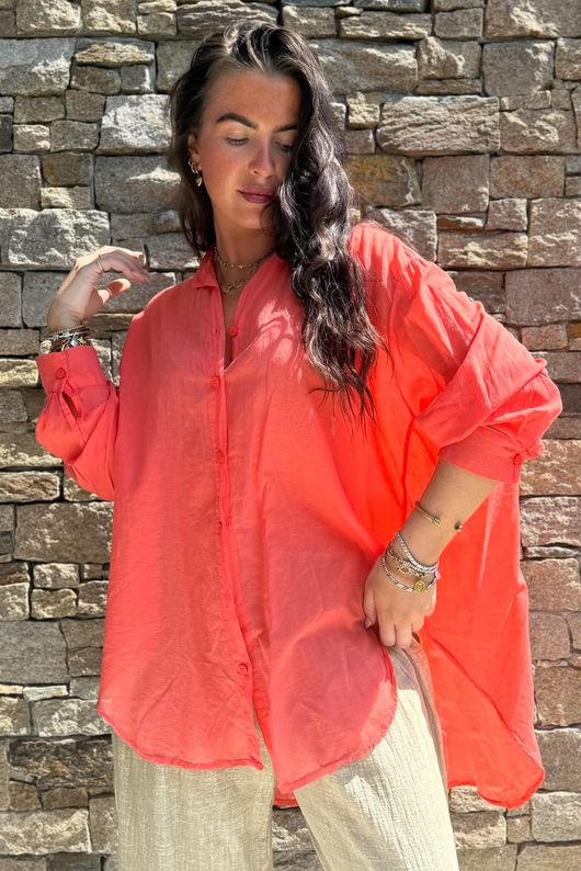 Shayle Indian Cotton Boyfriend Beach Shirt Watermelon